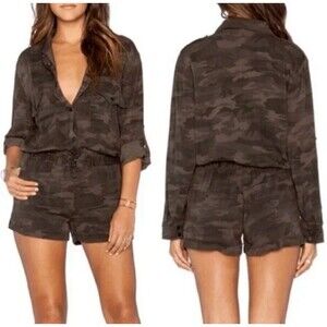 Sanctuary Revolve Camo Soft City Romper Long Sleeve Casual Green Womens M Rayon